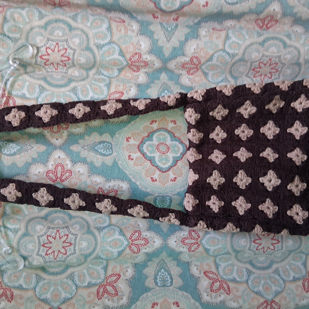 Handcrafted Crochet Crossbody Bag - Brown and Cream